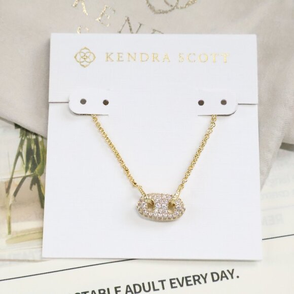 Kendra Scott Bailey Gold White CZ Pave Necklace - Picture 1 of 2